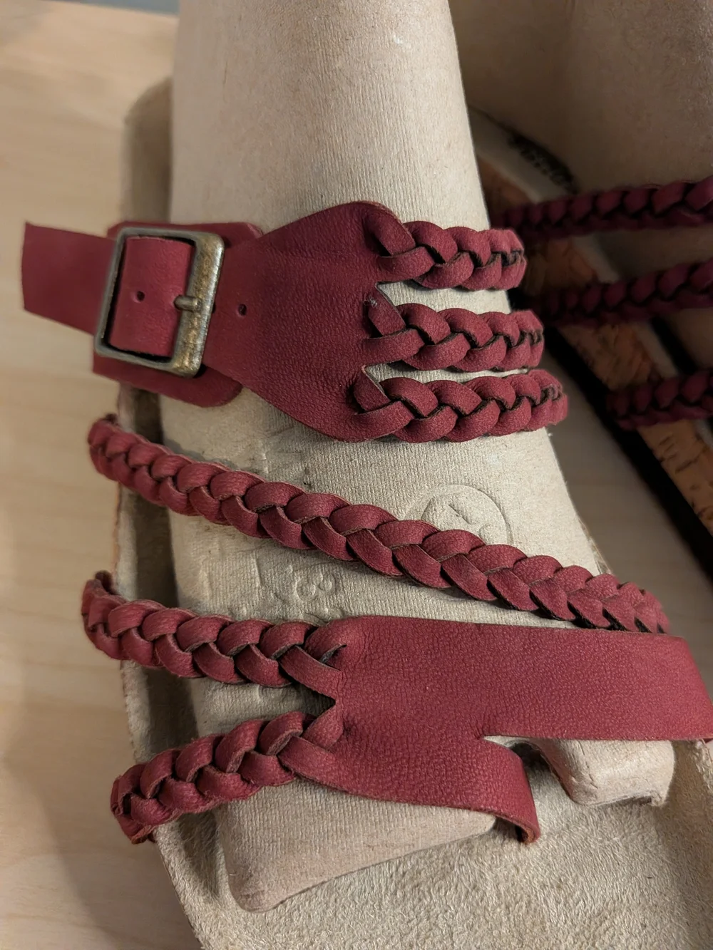 Sundance Leather Braided Strappy Women's Sandals in Burgundy